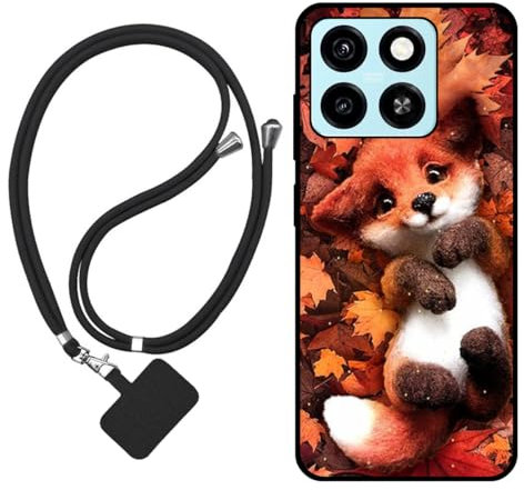Sunrive Hülle Kompatibel mit ZTE Blade A55 5G Case,matt Handyhülle Schutzhülle Etui Karikatur Muster TPU Backcover (Ahornblattfuchs) +1x Universale Handykette MEHRWEG
