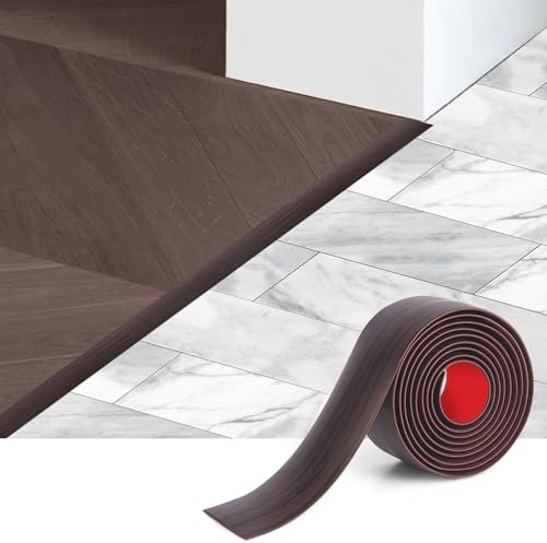 Self Adhesive Vinyl Floor Transition Strip, Threshold Strips for Doorways, Floor Gap Cover Strip for Laminate, Vinyl, Tile and Carpet, 2m × 5cm, Black Walnut Wood Grain
