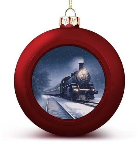 Weihnachtsdekoration, Kugel, rot/gold, mattes Finish, bruchsicherer Kunststoff, Weihnachten, Winter, Weihnachten, Schnee, Nacht, Eisenbahn, Zug, hängende Ornament, Weihnachtsanhänger für Urlaub,