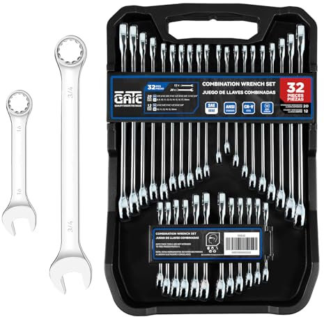 zozoa 32-tlg SAE& Metrischer Kombinationsschlüssel-Satz, 20PCS lange Schraubenschlüssel und 12PCS Stubby Schraubenschlüssel, offenes Ende und 12-Punkt-Kastenende, Chrom-Vanadium-Stahl