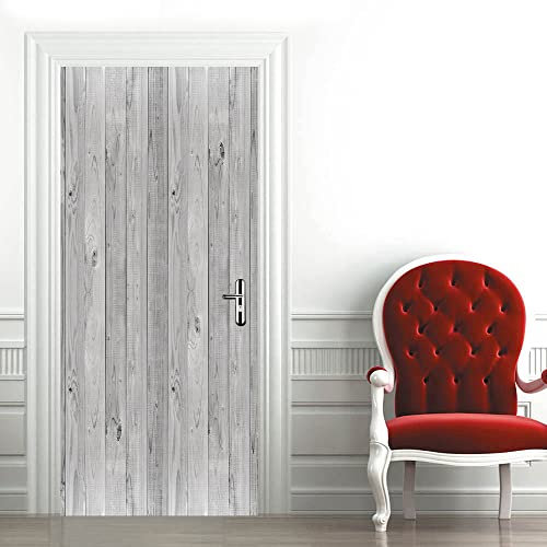 Adhesivo 3D para puerta, diseño de grano de madera gris, impermeable, 3D, adhesivo mural de vinilo para puertas interiores, sala de estar, dormitorio, baño, oficina, decoración del hogar, 39.7