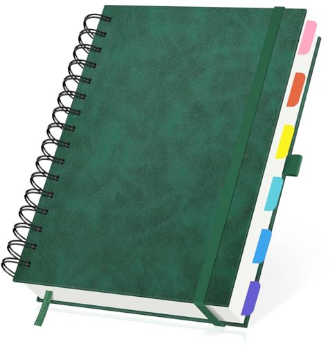 Yarotm Notizbuch A5 Spiralbindung - 1 Stück Notizblock Liniert 7mm 240 Seiten - Schreibblock A5 Hardcover PU Leder Dunkelgrün - 100GSM Liniert Papier Spiralblock