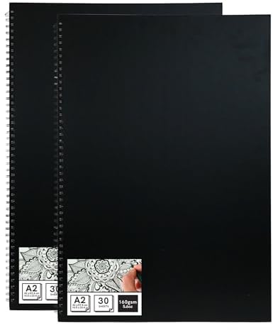 Artme A2 Skizzenblock 2 tlg Hochformat 30 Blatt 160 gsm spiralgebunden | kaltgepresst dick säurefrei Papier perforiert Seiten für Bleistift Kohle Pastell Marker und Studio Skizzieren