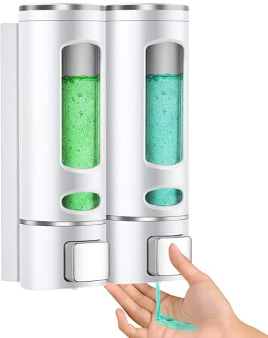 HNCY Dispenser di sapone da parete, moderno dispenser di sapone da 2 x 400 ml, dispenser per detersivo Drill-Free, dispenser per sapone doccia, balsamo per doccia, shampoo da riempire, per bagno