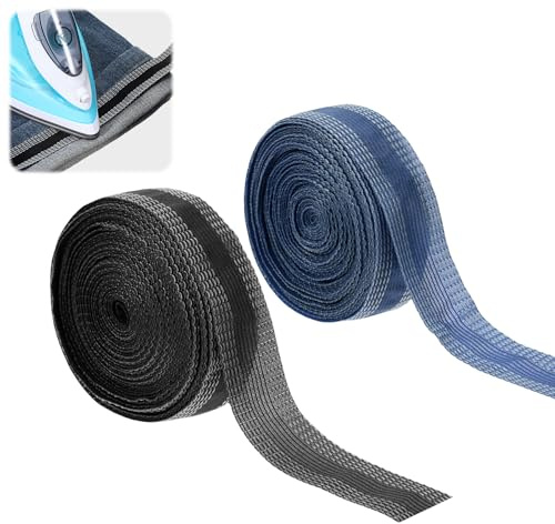 2 Stücke 10m Gardinenband zum Aufbügeln Hose Kürzen Ohne Nähen, ​Saumband Zum Aufbügeln Hosenband Selbstklebend Waschfest Bügelband Praktisches Bügelband für Textilien,Röcke,Jeans (Schwarz+Blau)