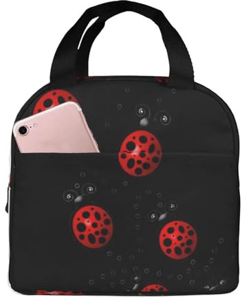 pvinnk Art Ladybug Tracks - Lonchera aislada con bolsillo frontal y cierre de cremallera