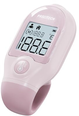 PRECITECH - Berührungsloses Multifunktions-Thermometer – Taschenformat – Körpertemperatur, Flüssigkeit, Objekt und Umgebung – visuelle Diagnose – integrierter Speicher – Farbe Rosa