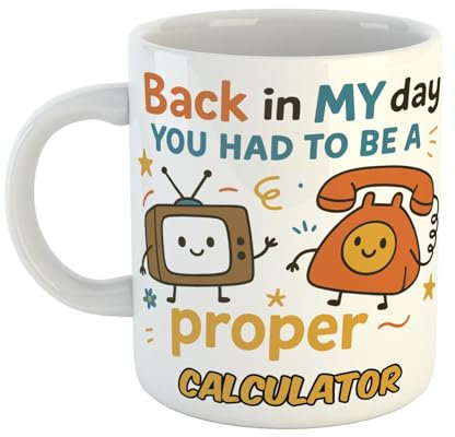 Bright Ceramic Mug – Back in My Day Proper Calculator Printed to Order with Durable Colours