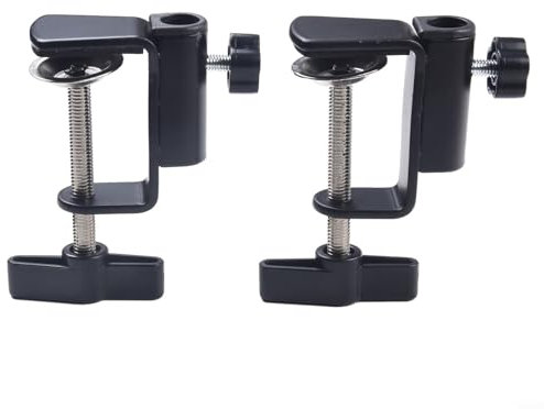 2 PCS Microphone Clip C Type Holder for Table Light Metal Clamp Mounting Alloy (Black )