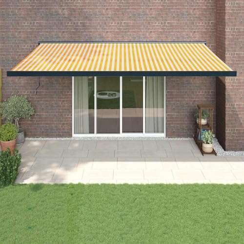 Elektrische Einziehbare Markise, Gelb-Weiß Gestreift, 5x3m, UV-Schutz, Robustes Aluminium für Terrasse, Garten, Balkon