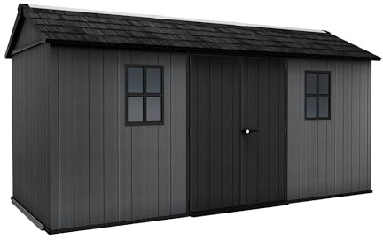 Keter Newton Plus Shed 15 x 7.5 ft | Modular Outdoor Storage | Evotech Wood-Effect Resin | Customisable Layout | Double-Wide Lockable Doors | 20mm Thick Walls | Weatherproof & Maintenance-Free