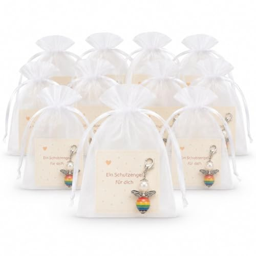 Milaboo® 12x Schutzengel mit Karte Ein Schutzengel für dich – kleine Geschenke & Mitgebsel zur Einschulung, Kommunion, Taufe, Geburtstag (Regenbogen)