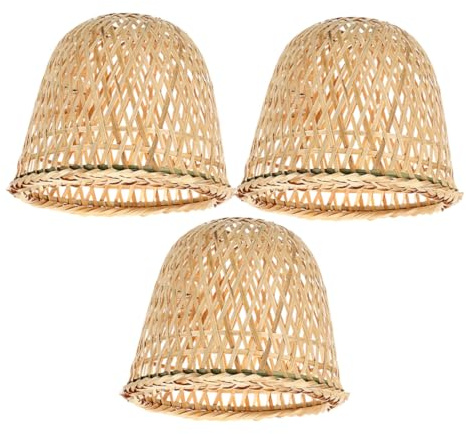 DOITOOL 3 Stück Bambus Lampenschirm Handgefertigt Rund im Vintage und Rustikalstil für Tischlampe und Flur Weiches Licht 5cm Öffnung