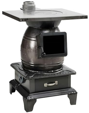 Stufa a legna, forno a legna in ghisa pura, stufa da campeggio a legna, mini stufa multicombustibile, for riscaldamento e cottura, riscaldamento domestico, riscaldamento