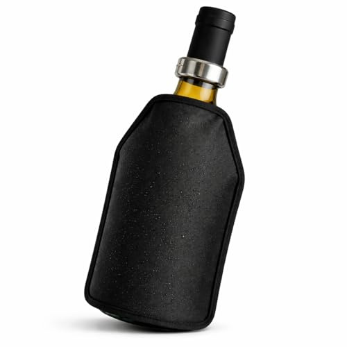 MANJEMAR Enfriador de Botellas de Vino + Anillo Antigoteo – Funda Enfriadora sin Hielo Reutilizable con Gel – Mantiene el Vino Frío 2h –Regalo ideal para Amantes del Vino, Casa y Restaurantes(Negro)
