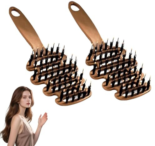 Volumen Bürste mit Borsten, Wildschweinborsten Bürste, Haarbürste Toupierbürste für Volumen & Glanz, Entwirrbürste für nass/trocken Haar, Rundhaarbürste für Frauen Männer (2 pc, 1)
