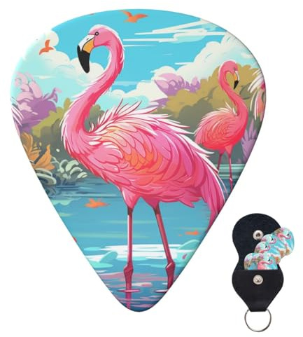 Gitarrenplektren, 3 verschiedene Stärken, personalisierbar, Pink Flamingo, Vogel, Gitarrenplektren, E-Gitarre, Bass-Plektren, 4 Stück 0,46 mm, 4 Stück 0,71 mm, 4 Stück 0,96 mm, 6 Stück