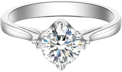 Wycian Ring Damen Ring mit Stein und Gravur Weißgold Platin mit 1 Karat Rundem, Im Labor Hergestelltem Diamanten Größe 53 (16.9) Massiv, Nicht Plattiert Einfach für Gattin Jubiläum Schmuck