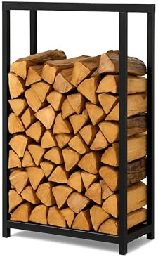 YATO Kaminholzregal Brennholzregal Pulverbeschichteter Stahl 80×25×100 cm Schwarz matt 130 kg Tragkraft Feuerholzregal Kaminholzhalter