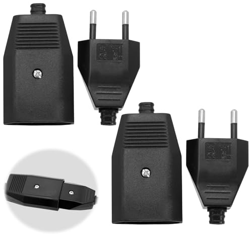 4 piezas Euro Acoplamiento Schuko plano, goma toma eléctrica hembra 250 V IP20, conector europeo enchufe plano con contacto de protección, enchufes adaptadores universales, negro