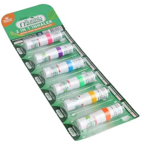 Nasal Stick 6er Set, Inhalierstift für die Nase, Green Herb 2-in-1 mit Ätherischem Öl – Thai Kräuter & Menthol – Natürlicher Erkältungs Inhalator