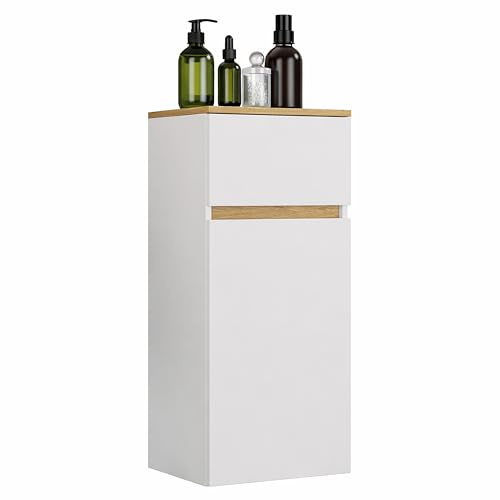 VCM Badhängeschrank, Badschrank mit Tür und Schublade – Badezimmerschrank hängend – H. 90 x B. 40 x T. 35 cm, Cosila