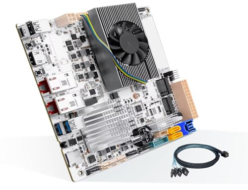 ROUAFWIT NAS Motherboard Mini ITX N150, 2×10GbE LAN, 6×SATA3.0, 3×M.2 NVMe, DDR5 4800MHz up to 48GB, HD 4K, for Home Server/Firewall/Storage, NO RAM NO SSD,170x170mm(1x SFF8643 Cable)