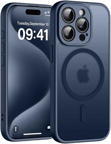 Helssitot Magnetisch für iPhone 15 Pro Max Hülle, Blau | mit Magsafe Militär-Grade Stoßfest Kratzfest Anti-Fingerabdruck Rückseite Matt Handyhülle für iPhone 15 Pro Max 6,7 Zoll