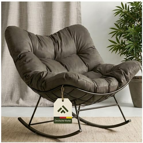 novaterra® Moderner Schaukelstuhl mit großem Komfort Kissen – ergonomischer Relax Schaukelstuhl hochwertig, gepolstert & ideal für den Garten, Lesen & Entspannen