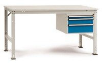 Manuflex AU5525.7035 Universal-Arbeitstisch mit Schubladen inklusive 1500 x 800 x 760 mm Mehrfachplatte RAL7035 grau c
