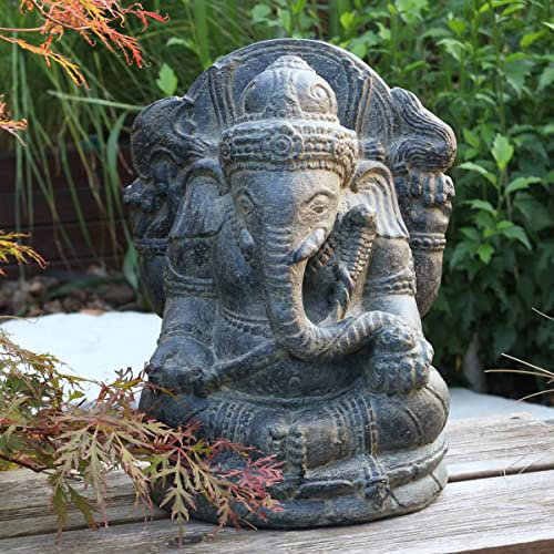 Oriental Galerie Ganesha Steinfigur Skulptur Mythologie Hinduismus Lavasand Bali Buddha Vinayaka Gott Garten Deko 30cm