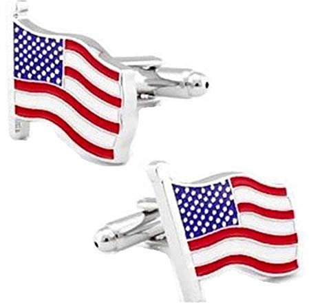 korpikus® ' USA-Flagge ' Stars & Stripes Theme Edelstahl-Manschettenknöpfe In Kostenlose Geschenktüte