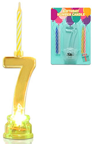 NOVELTY PLACE Multicolor Flashing Number Candle Set, Color Changing LED Birthday Cake Topper with 4 Wax Candles (Number 7)