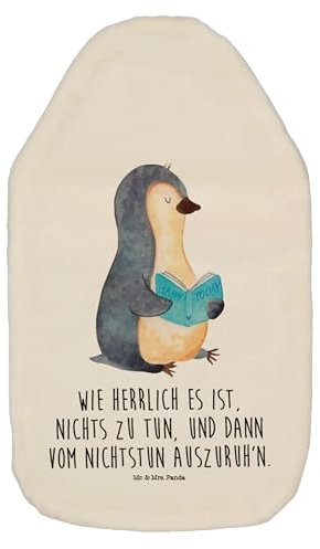 Mr. & Mrs. Panda Wärmflasche Pinguin Buch - Geschenk, nichtstun, Faulenzen, Wärmflaschenbezug, Lesen, Bettflasche, Wärmflasche mit Bezug,