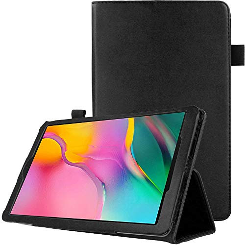 TECHGEAR Custodia in Pelle per Nuovo Samsung Galaxy Tab A 10.1 2019 (SM-T510 / SM-T515) Custodia Protettiva di Alta qualità in PU Pelle con Supporto e Cinturino a Mano [Nero]