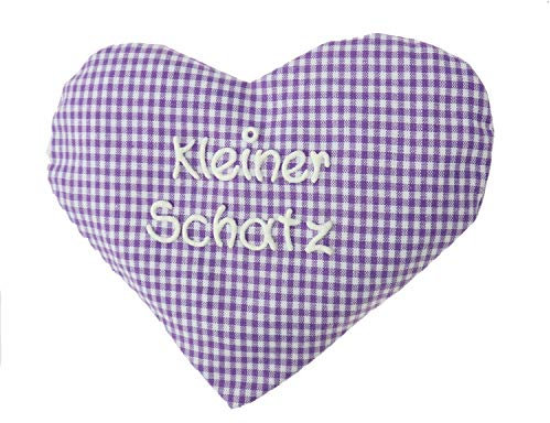 Herzkissen mit Spruch für Babys Wärmekissen mit Rapssamen Rapskissen mit Spruch Körnerkissen Personalisiertes Kissen zum wärmen, Größe: ca.15x17cm (Lila Kleiner Schatz)