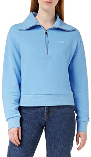 Tommy Hilfiger Damen Sweatshirt mit Reißverschluss Zipper 1985 Halber Zipper, Blau (Hydrangea Blue), M
