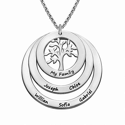 Family Tree Name Necklace Personalised 1 to 9 Names Tree of Life Mothers Necklace for Grandma Name Necklace Silver/Gold/Rose Gold