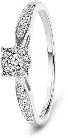 MIORE Ring Damen 0.20 Ct Diamant Verlobungsring aus Weißgold 9 Karat / 375 Gold, Schmuck mit Diamanten Brillanten