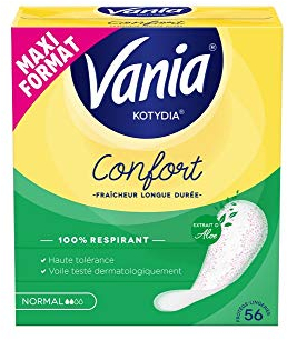 Vania - Protège-Slips Confort Normal Parfum Aloe (boîte de 56 pièces) – Protège-lingeries 100% respirant et confortables – Protection hygiénique avec ajustement parfait et tenue optimale