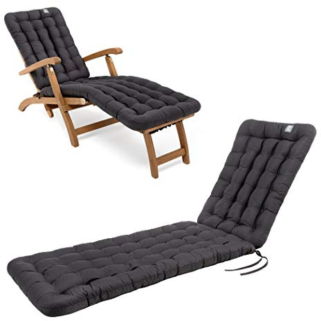 HAVE A SEAT Luxury - Deckchair Auflage 180x50 cm, 8 cm dick, Bequeme Liegestuhl Polsterauflage, waschbar bei 95°C, Trockner geeignet, UV-Beständig, Made in Germany (180 x 50 cm, Grau/Anthrazit)
