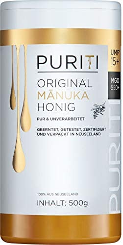 PURITI Manuka Honig MGO 550+ 500g aus Neuseeland mit zertifiziertem Methylglyoxal Gehalt - Laborgeprüft, Direktimport, reines Naturprodukt, frei von Zusatzstoffen