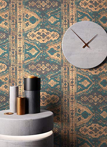 NEWROOM Tapete Petrol Vliestapete Teppich - Teppichmuster Vintage Braun Teppichoptik Orientalisch Persisch Arabisch inkl. Tapezier-Ratgeber