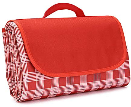 Aodafei Picknickdecke Rot Weiß Kariert,Outdoor Picknick-Decke Wasserdicht Waschbar,Strandmatte Leichte Stranddecke Faltbar Picnic Blanket,145 x 200 cm,XL