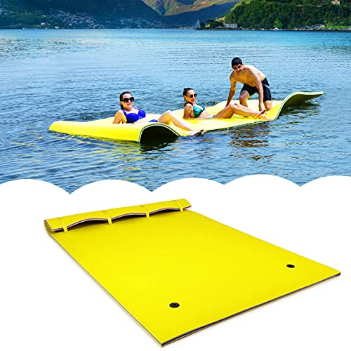 RELAX4LIFE 270 x 180 cm Wasserhängematte, Aufrollbare Schwimmmatte, Wasser Bett 300 kg belastbar (bis zu 5 Personen), Wasserliege aus 3-schichtigem XPE Schaum, Wassermatte für Erholung (Groß-Gelb)