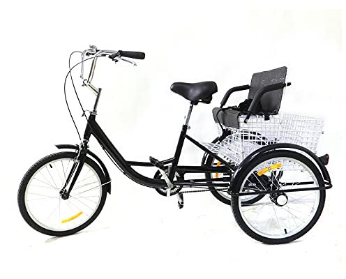Dreirad Erwachsene, 20 Zoll Erwachsene Trike Fahrrad mit Kindersitz, Single Speed Erwachsene Trike Bike, 3 Rad Fahrrad für Erwachsene, Cargo Trike mit Einkaufskorb, Senior Dreirad zum Einkaufen,