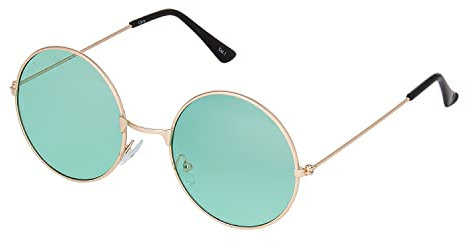Ultra Gold with Green Lenses UV400 Round Sunglasses for Men & Women - Unisex Retro Large Round Glasses with Spring Comfort Fit Hinges - UVA UVB Protection Circle Sunglasses - Metal Framed