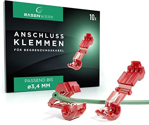 RASENWERK® - Anschlussklemmen für Mähroboter Begrenzungskabel Ladestation - T-Abzweigverbinder Abzweigklemmen Stromdieb - Kompatibel für Gardena, Husqvarna, Yard Force - rot - 10 Stück