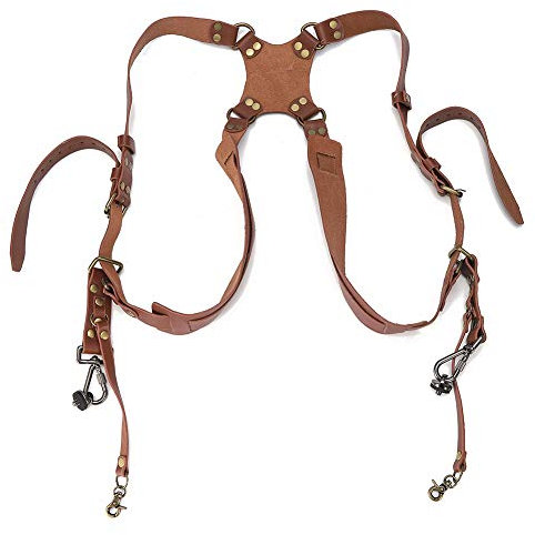 Tiiyee Double Bandoulière Pour Appareil Photo, Photographes Harnais Doubles Sangle Cou D'appareil épaule D'attache Caméra Réglable Dégagement Rapide Universel Accessoires Dslr Slr Femmes Hommes Brun