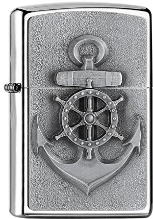 Zippo Sturmfeuerzeug - Anchor Design - High Polish Chrome Finish, Emblem - Nachfüllbar - Wiederverwendbar - Windfestes Design - Geschenkbox - Made in USA
